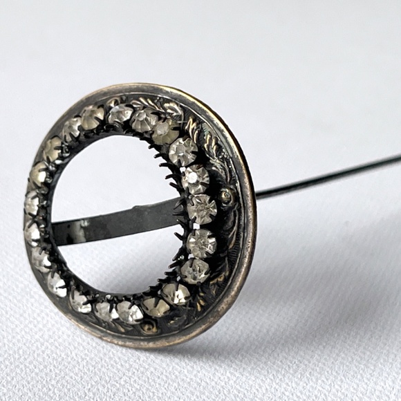 Victorian Antique Long Hat Pin w Prong Set Rhinestones main image 7